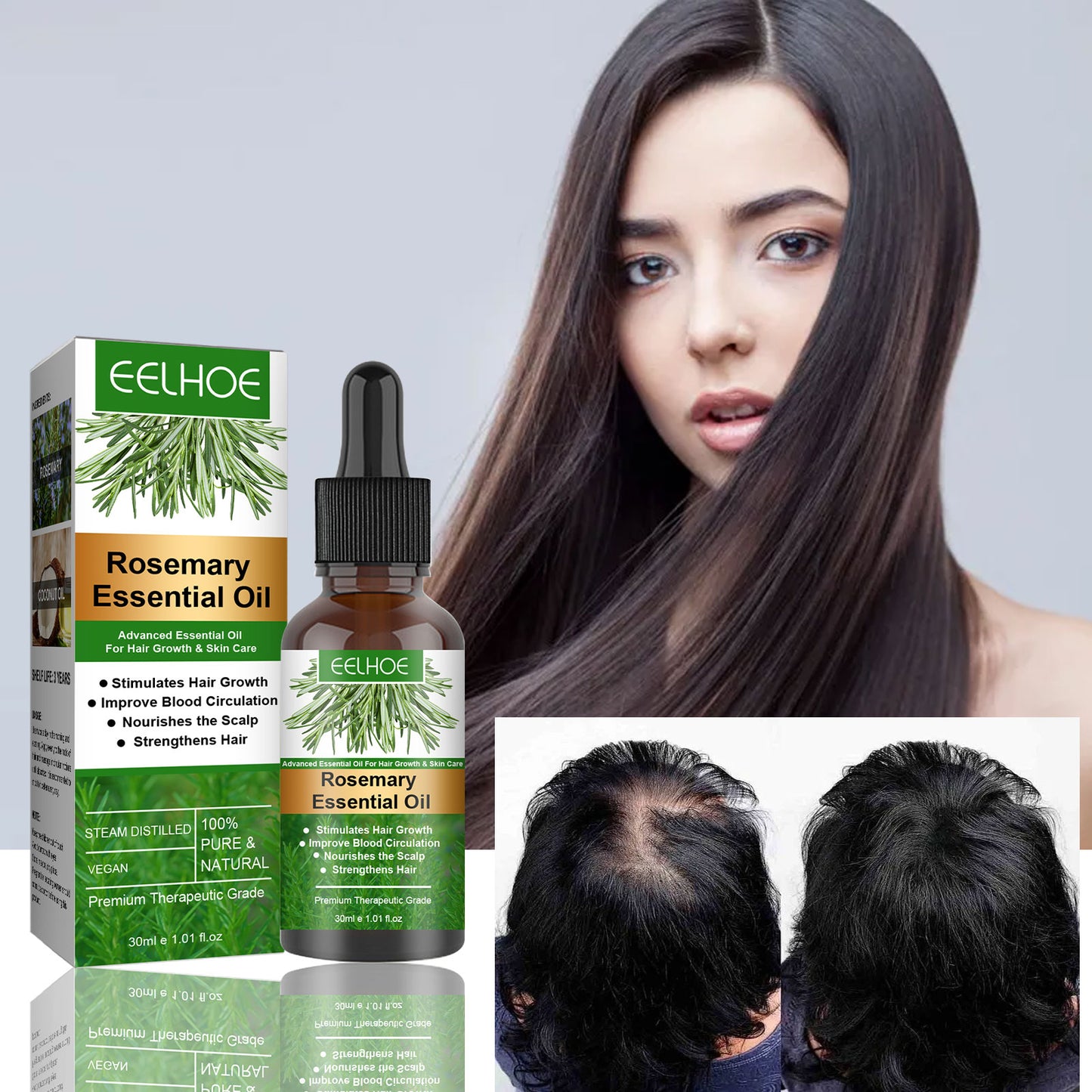 زيت الروزماري العطري للشعر، عناية لطيفة بفروة الرأس، لمعان ناعم، زيت عطري طبيعي للشعر الرقيق