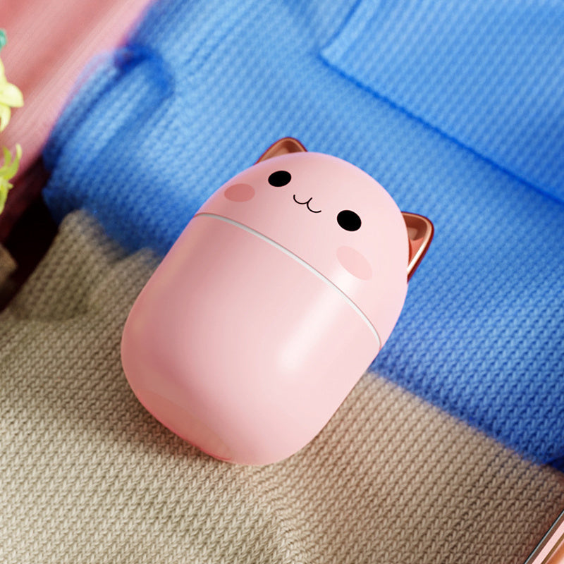 مرطب هواء على شكل قطة لطيفة، صامت للغاية، مزود بمنفذ USB للمكتب أو المنزل أو غرفة النوم أو السيارة، مع رذاذ ضباب بارد بتقنية LED