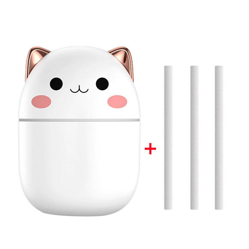مرطب هواء على شكل قطة لطيفة، صامت للغاية، مزود بمنفذ USB للمكتب أو المنزل أو غرفة النوم أو السيارة، مع رذاذ ضباب بارد بتقنية LED