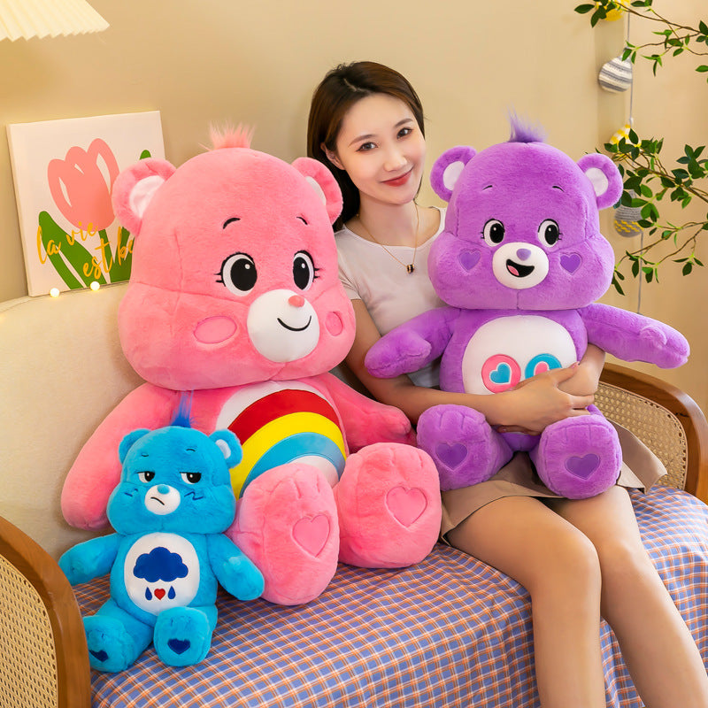 لعبة دب على شكل قلب من القطيفة، دمية دب قوس قزح من Carebears، لعبة محشوة على شكل وسادة للأطفال