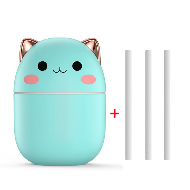 مرطب هواء على شكل قطة لطيفة، صامت للغاية، مزود بمنفذ USB للمكتب أو المنزل أو غرفة النوم أو السيارة، مع رذاذ ضباب بارد بتقنية LED