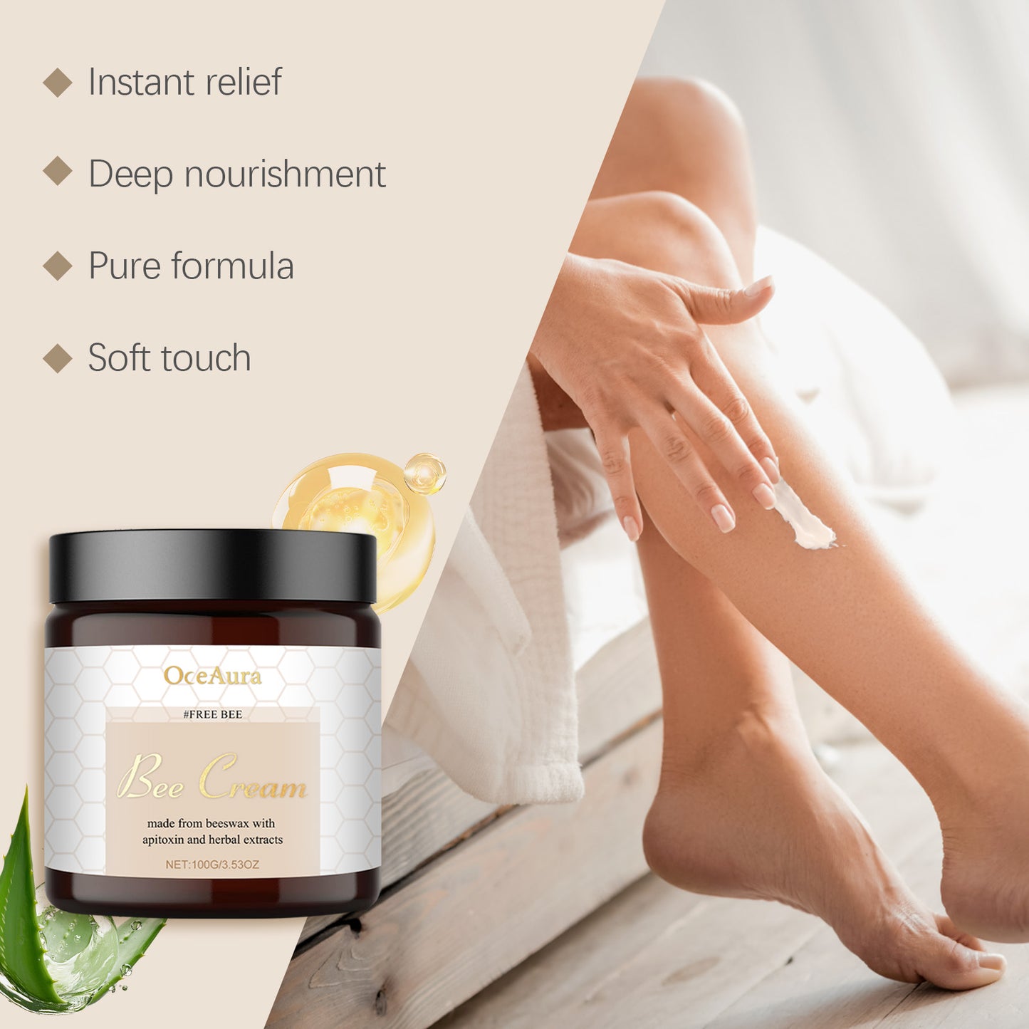 OceAura Bee Venom Care Cream Daily Body Skin Discomfort Moisturizing Massage Cream for nurturing and comfort