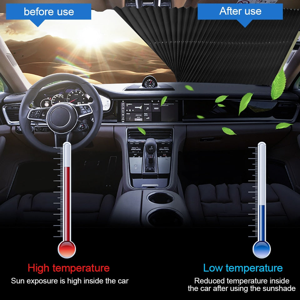 Secure your car from direct sun heat 46CM/65CM/70CM/80CM Upgarde Retracta'ble SUV Truck Car Front Windshield Sunshade Rear Window Sun Visor UV Protection Curtain