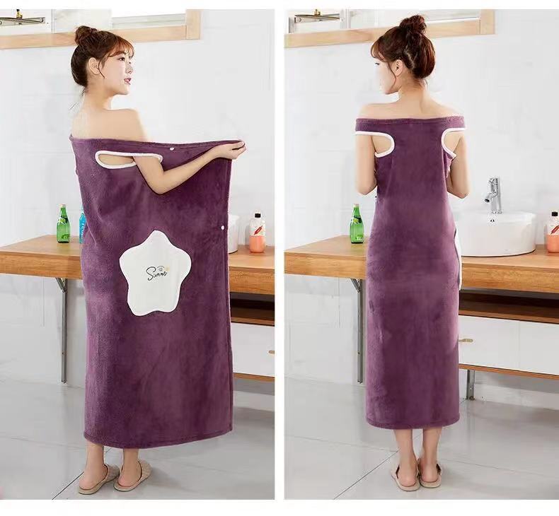 Variety Bath Towel Coral Fleece Wearable Absorbent Bath Towel Bath Skirt Double Hole Skirt