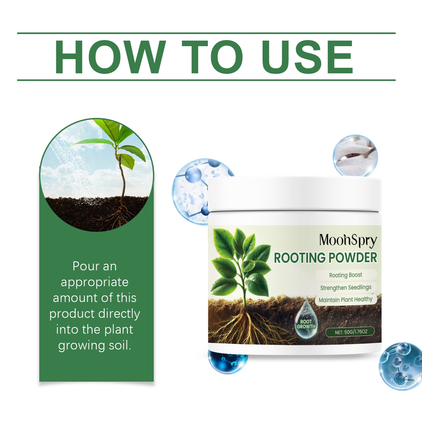 MoonSpry Plant Root Powder, A Nutrient Supplement To Improve The Rooting and Seedlings Strength of Soil Green Plants And Flowers