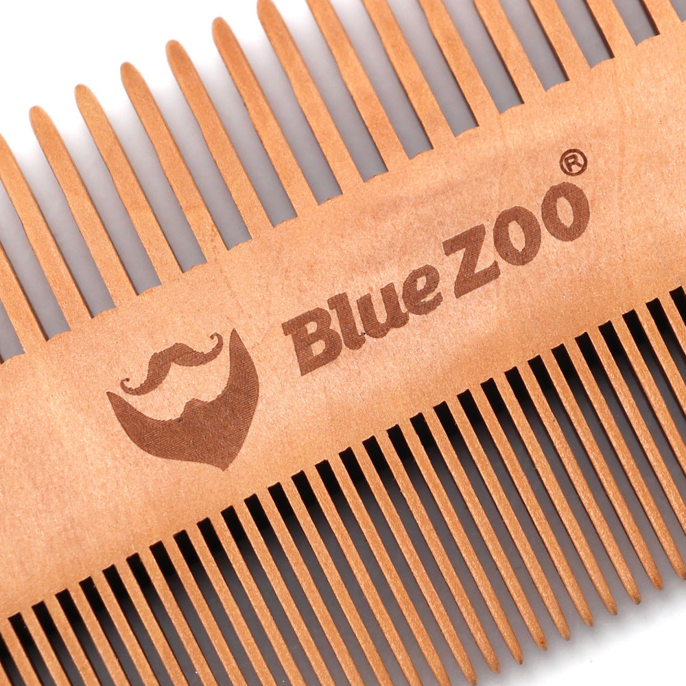 مشط لحية مزدوج الوجهين من خشب الكمثرى من BlueZoo مشط محمول للعناية باللحية ومضاد للكهرباء الساكنة
