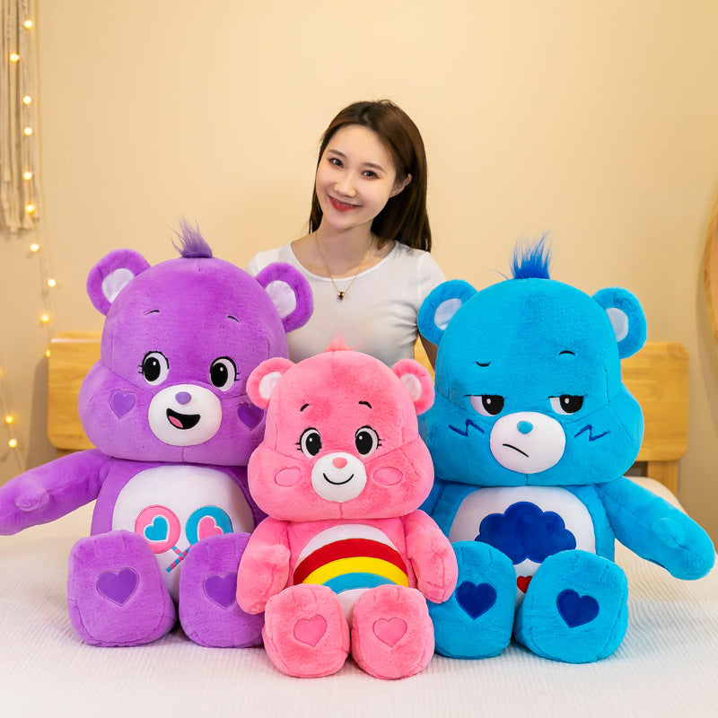 لعبة دب على شكل قلب من القطيفة، دمية دب قوس قزح من Carebears، لعبة محشوة على شكل وسادة للأطفال