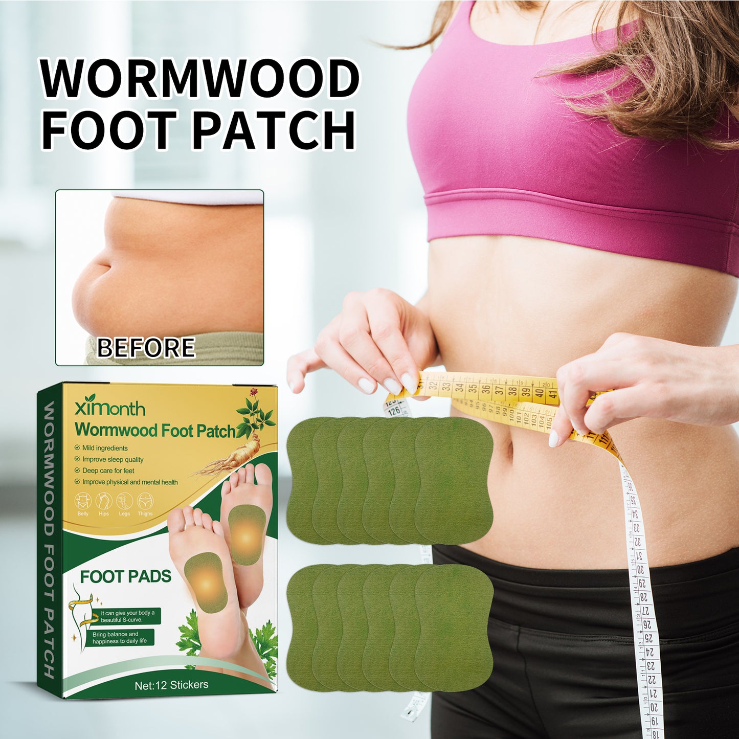 Wormwood Foot Patch, Relieve Body Stress Help Sleep Slimming Toning Foot Deodorant Care Patch
