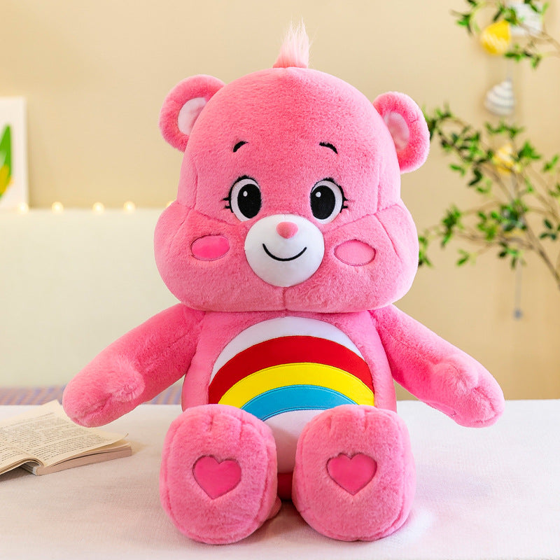 لعبة دب على شكل قلب من القطيفة، دمية دب قوس قزح من Carebears، لعبة محشوة على شكل وسادة للأطفال