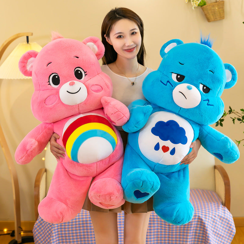 لعبة دب على شكل قلب من القطيفة، دمية دب قوس قزح من Carebears، لعبة محشوة على شكل وسادة للأطفال