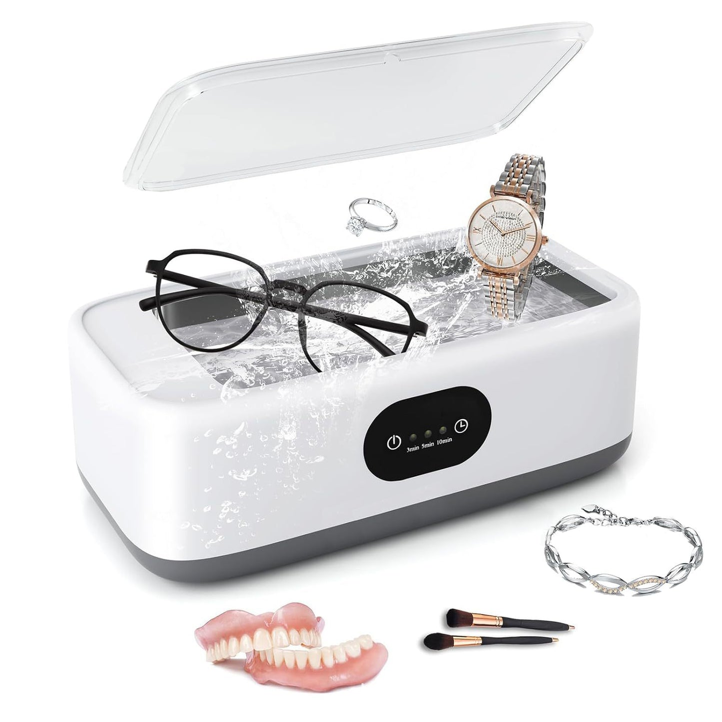 Ultrasonic cleaning machine for contact lenses, jewelry, dentures, and small household and glasses cleaning machine