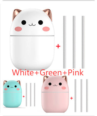 مرطب هواء على شكل قطة لطيفة، صامت للغاية، مزود بمنفذ USB للمكتب أو المنزل أو غرفة النوم أو السيارة، مع رذاذ ضباب بارد بتقنية LED