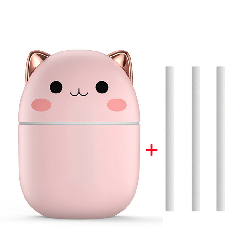مرطب هواء على شكل قطة لطيفة، صامت للغاية، مزود بمنفذ USB للمكتب أو المنزل أو غرفة النوم أو السيارة، مع رذاذ ضباب بارد بتقنية LED