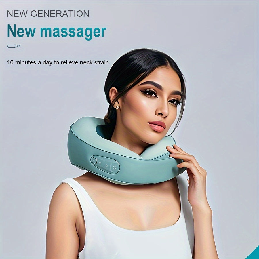 Neck Support Pillow with Heating & Electric Massage(Green)-4