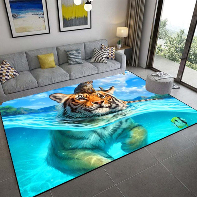 Carpet 3D Three-Dimensional Animal Tiger Carpet Living Room Carpet Coffee Table Sofa Floor Mat Realistic Animal Pattern Carpet