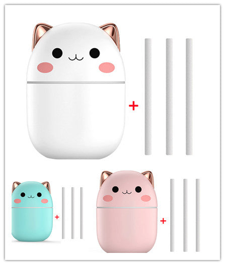 مرطب هواء على شكل قطة لطيفة، صامت للغاية، مزود بمنفذ USB للمكتب أو المنزل أو غرفة النوم أو السيارة، مع رذاذ ضباب بارد بتقنية LED