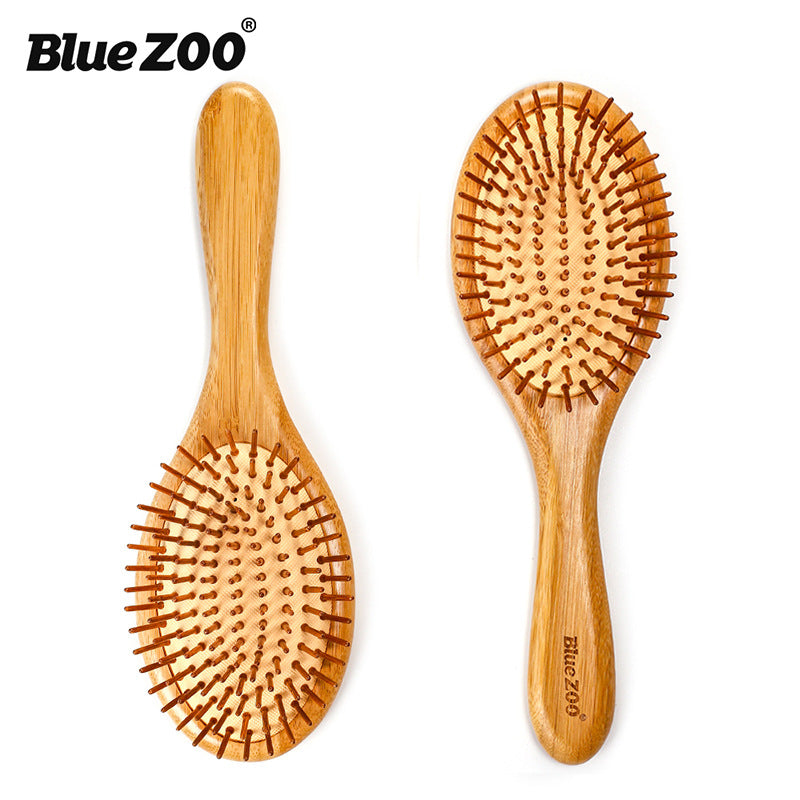 مشط تدليك هوائي مدبب من BlueZOO، مشط إبرة بشعيرات الخيزران، مشط خشبي لتصفيف الشعر 