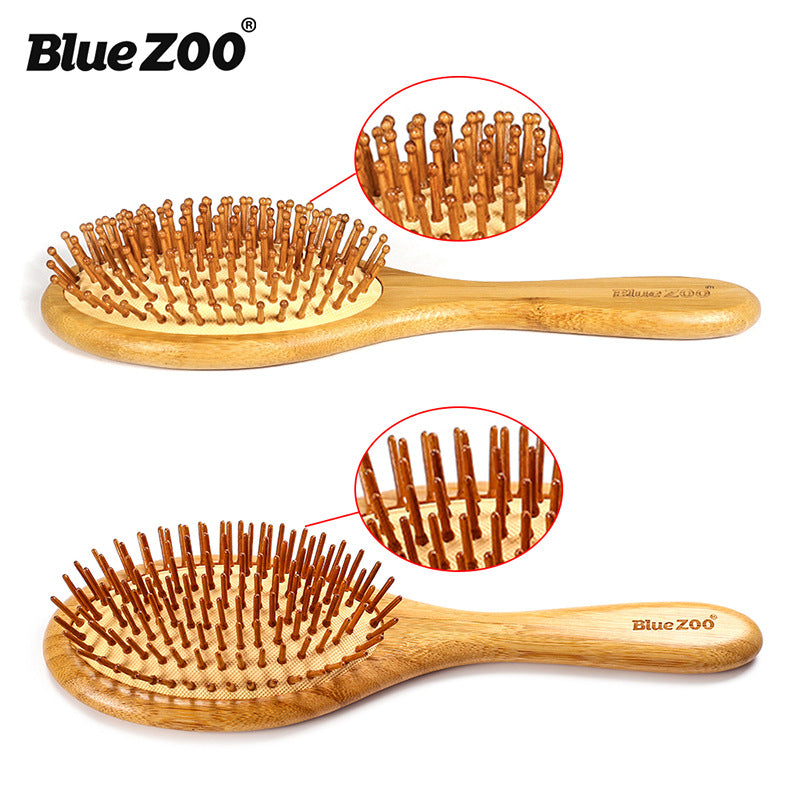 مشط تدليك هوائي مدبب من BlueZOO، مشط إبرة بشعيرات الخيزران، مشط خشبي لتصفيف الشعر 