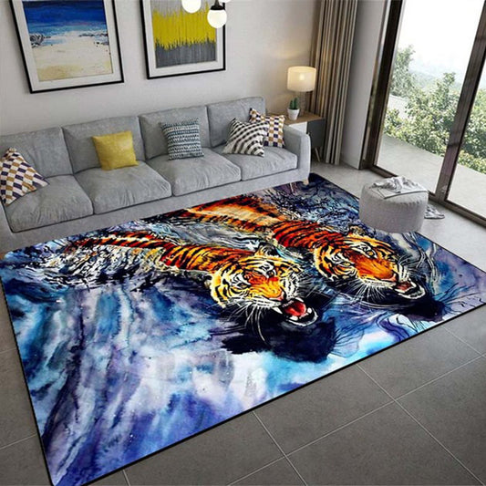 Carpet 3D Three-Dimensional Animal Tiger Carpet Living Room Carpet Coffee Table Sofa Floor Mat Realistic Animal Pattern Carpet